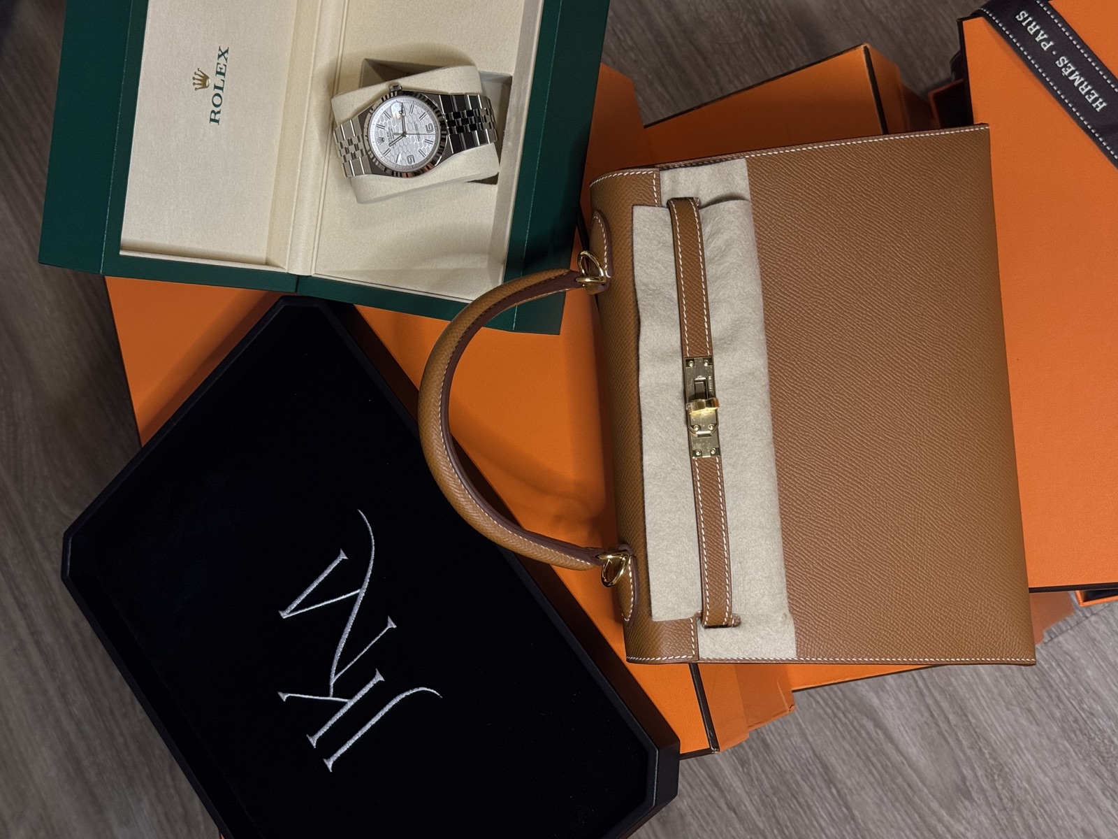 Hermès Kelly, Rolex Datejust and JKM Concierge presentation box